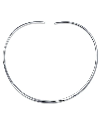 Classic Simple Plain Flat Slider Contoured Collar Curved Choker Necklace For Women Polished.925 Silver Sterling 3MM