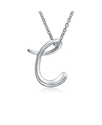 Letter C Cursive Alphabet Script Initial Pendant Necklace For Women .925 Sterling Silver 18 Inches