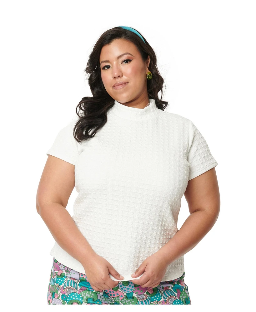 Plus Size Turtleneck Short Sleeve Knit Crop Top