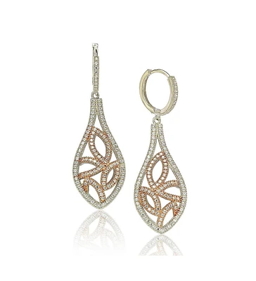 Suzy Levian New York Suzy Levian Sterling Silver Cubic Zirconia Two-Tone Floral Drop Earrings - Two