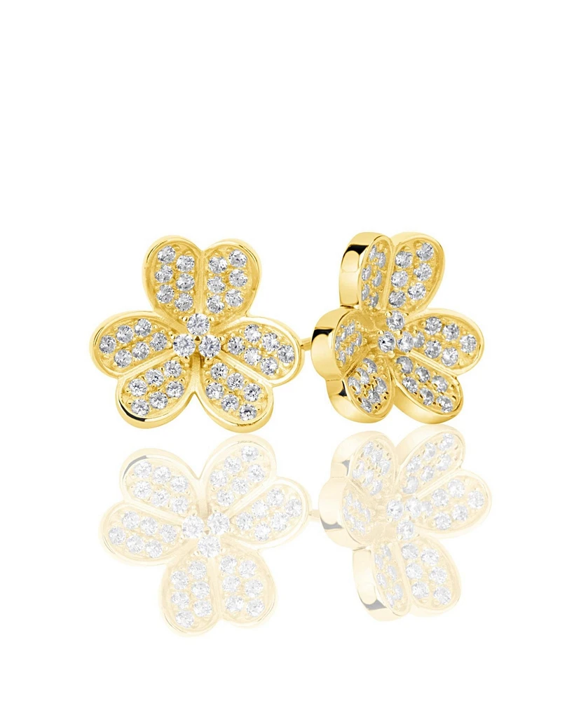 Suzy Levian New York Sterling Silver Cubic Zirconia Lavish Flower Stud Earrings