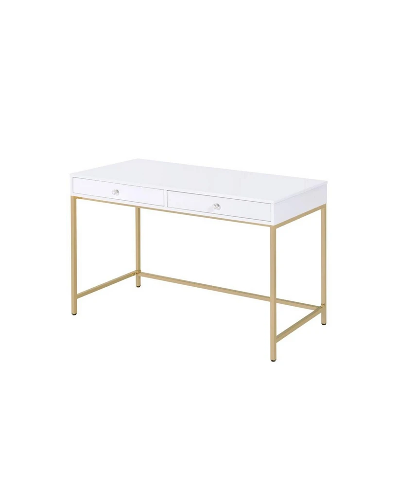 Streamdale Furniture Ottey Vanity Desk in White High Gloss & Gold Finish