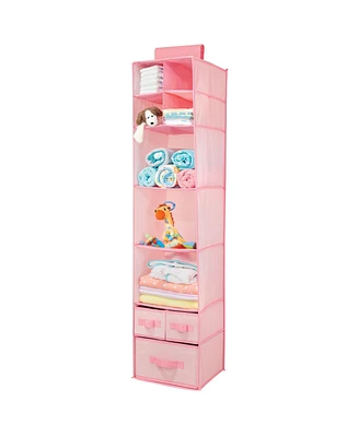 mDesign Fabric Nursery Hanging Organizer - 7 Shelves/3 Drawers, Pink Herringbone