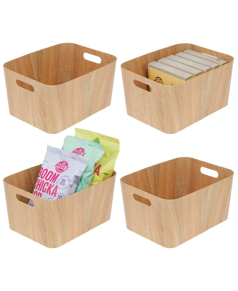 mDesign Natural Wood Grain Food Storage Bins with Handles - 4 Pack, 12" x 16" x 8"