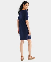 Style & Co Women's Cotton Boat-Neck Elbow-Sleeve Dress, Created for Macy's
