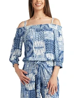 Bcx Juniors' Printed Smocked Off-The-Shoulder Top