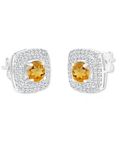 Gemstone & Lab-Grown White Sapphire (5/8 ct. t.w.) Square Halo Birthstone Stud Earrings Sterling Silver