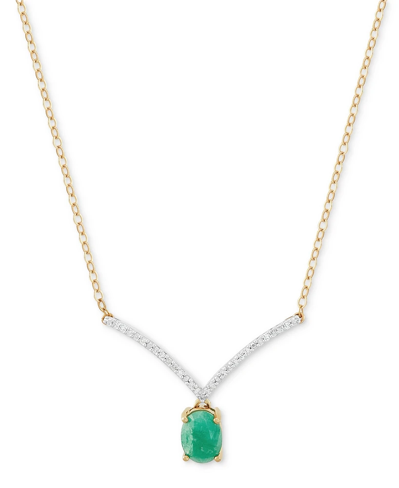 Emerald (3/4 ct. t.w.) & Diamond (1/10 ct. t.w.) Chevron 17" Statement Necklace in 10k Gold