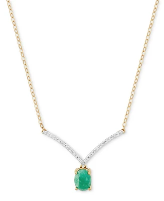 Emerald (3/4 ct. t.w.) & Diamond (1/10 ct. t.w.) Chevron 17" Statement Necklace in 10k Gold