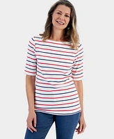 Style & Co Women's Striped Boat-Neck Elbow-Sleeve Top, Created for Macy's