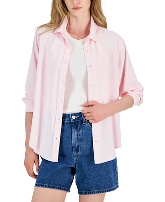 Ultra Flirt Juniors' Button-Up Long-Sleeve Boyfriend Shirt