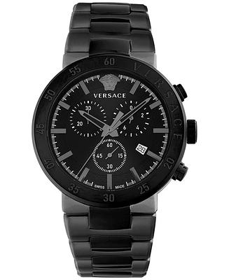 Versace Men's Swiss Chronograph Urban Mystique Black-Tone Stainless Steel Bracelet Watch 43mm
