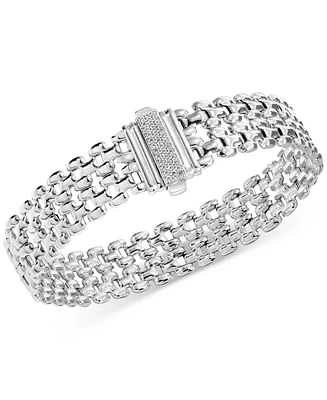 Diamond Pave Clasp Wide Link Bracelet (1/4 ct. t.w.) in Sterling Silver