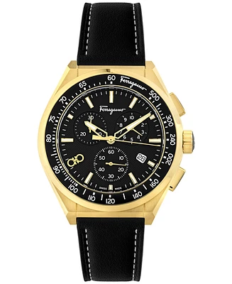 Salvatore Ferragamo Men's Swiss Chronograph Black Leather Strap Watch 43mm
