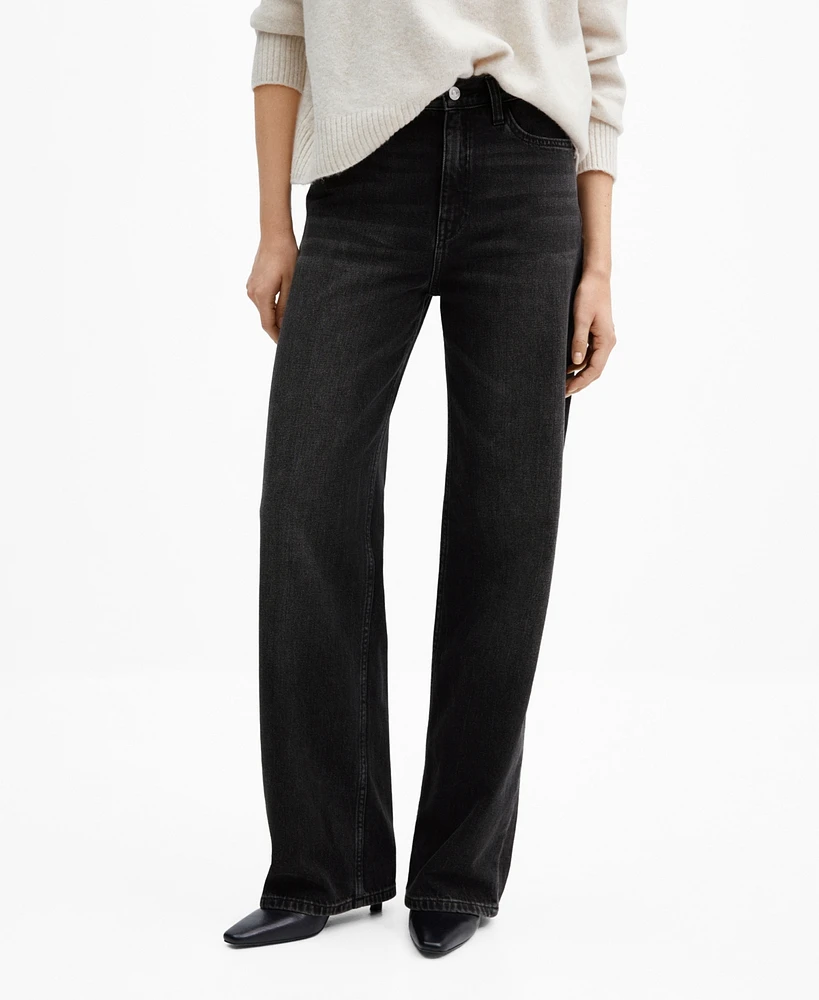 Mango Women's Wide Leg Mid-Rise Jeans