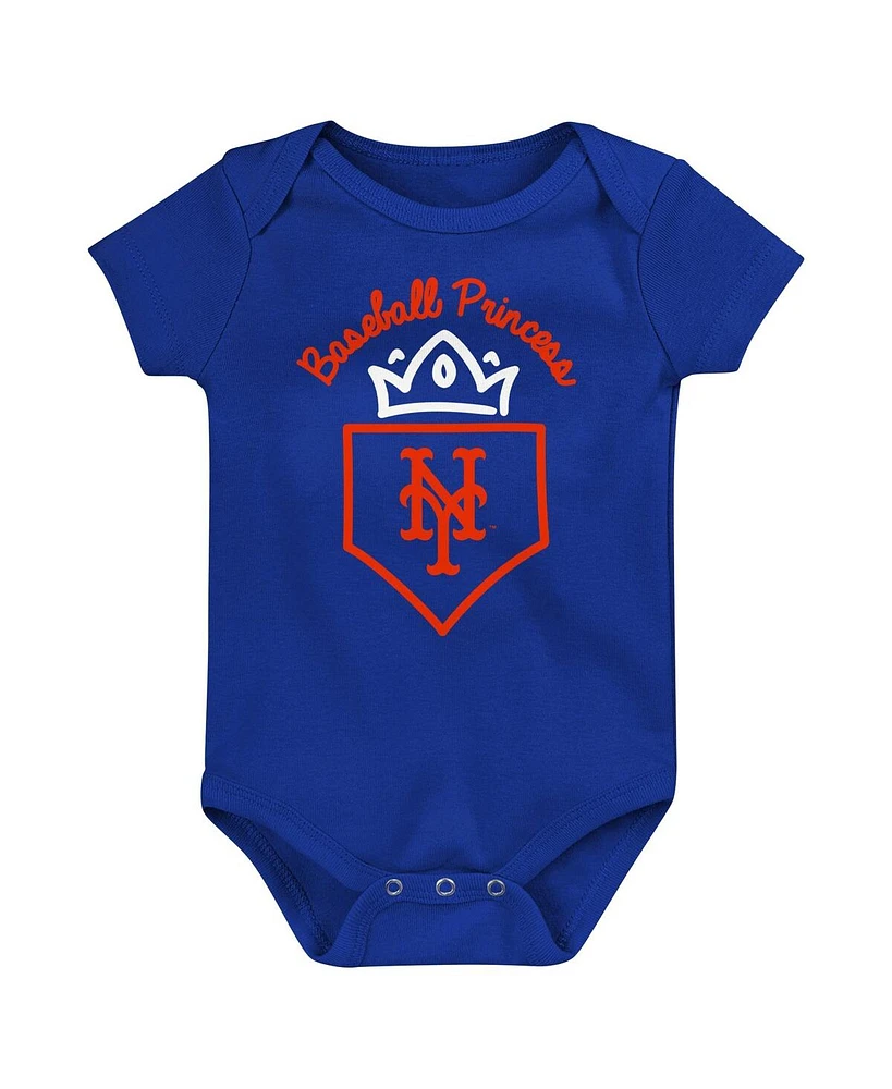 Baby Boys and Girls Fanatics Royal, Orange, Pink New York Mets Three-Pack Home Run Bodysuit Set