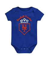 Baby Boys and Girls Fanatics Royal, Orange, Pink New York Mets Three-Pack Home Run Bodysuit Set