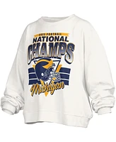 Women's Pressbox White Michigan Wolverines College Football Playoff 2023 National Champions Raglan Cropped Pullover Sweatshirt