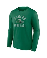 Men's Fanatics Kelly Green Distressed Philadelphia Eagles Gridiron Classics Retro Block Long Sleeve T-shirt