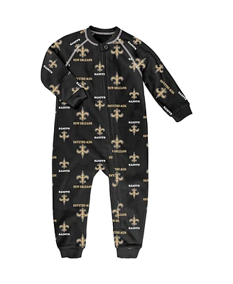 Toddler Boys and Girls Black New Orleans Saints Allover Print Raglan Full-Zip Sleeper