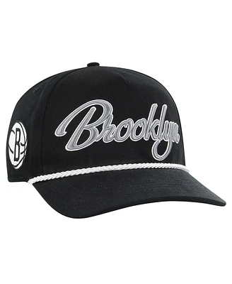 Men's '47 Brand Black Brooklyn Nets Overhand Logo Hitch Adjustable Hat
