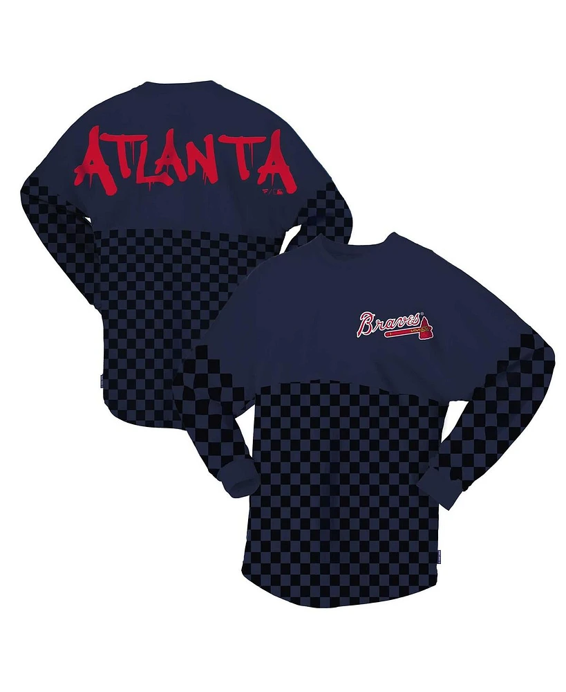 Women's Spirit Jersey Navy Atlanta Braves Checker Print Long Sleeve T-Shirt