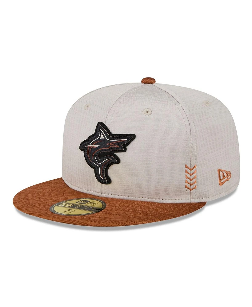 Men's New Era Stone, Brown Miami Marlins 2024 Clubhouse 59FIFTY Fitted Hat