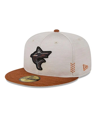 Men's New Era Stone, Brown Miami Marlins 2024 Clubhouse 59FIFTY Fitted Hat