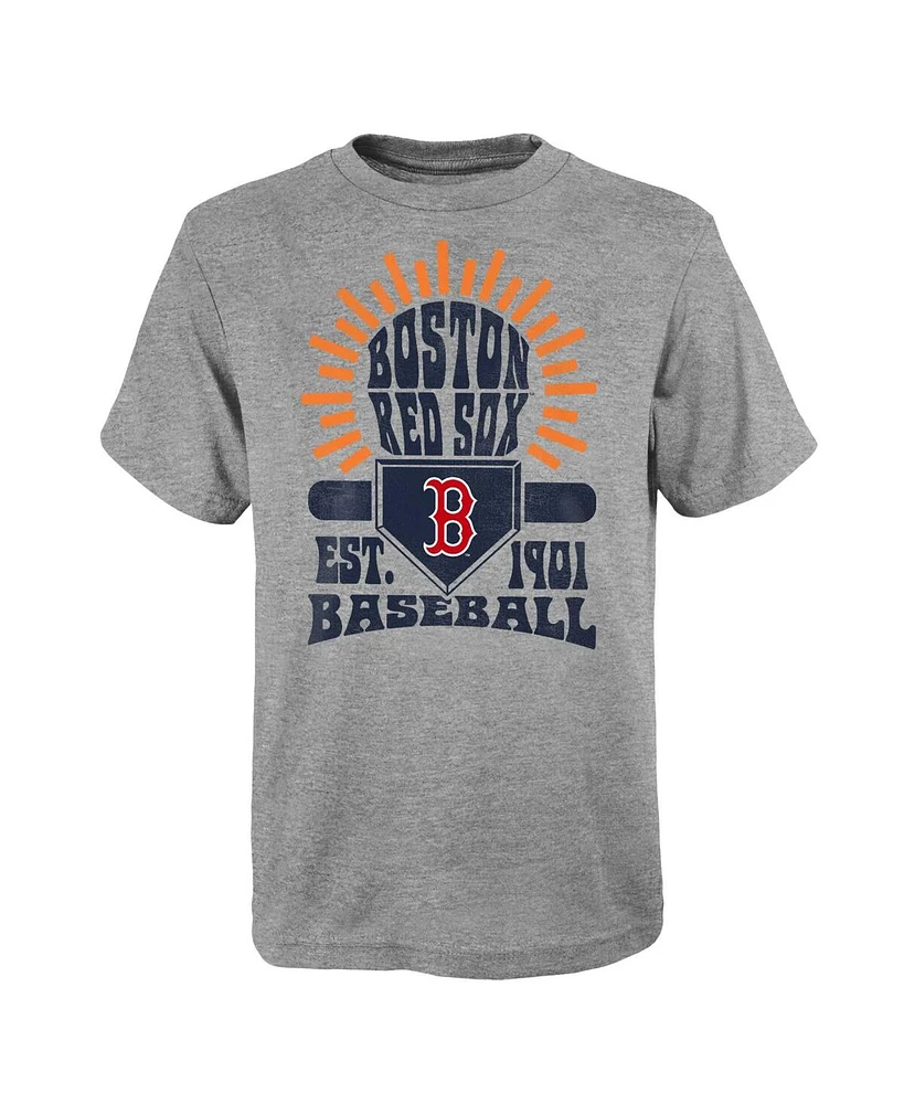 Big Boys Gray Distressed Boston Red Sox Sun Burst T-shirt