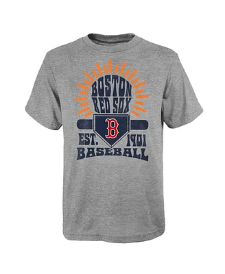 Big Boys Gray Distressed Boston Red Sox Sun Burst T-shirt