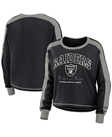 Women's Wear by Erin Andrews Black, Silver Las Vegas Raiders Color Block Modest Crop Long Sleeve T-shirt