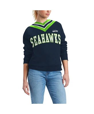Women's Tommy Hilfiger Navy Seattle Seahawks Heidi V-Neck Pullover Sweatshirt