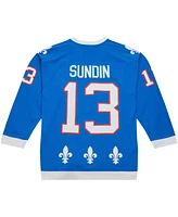 Men's Mitchell & Ness Mats Sundin Blue Distressed Quebec Nordiques Vintage-Like Hockey 1992/93 Line Player Jersey