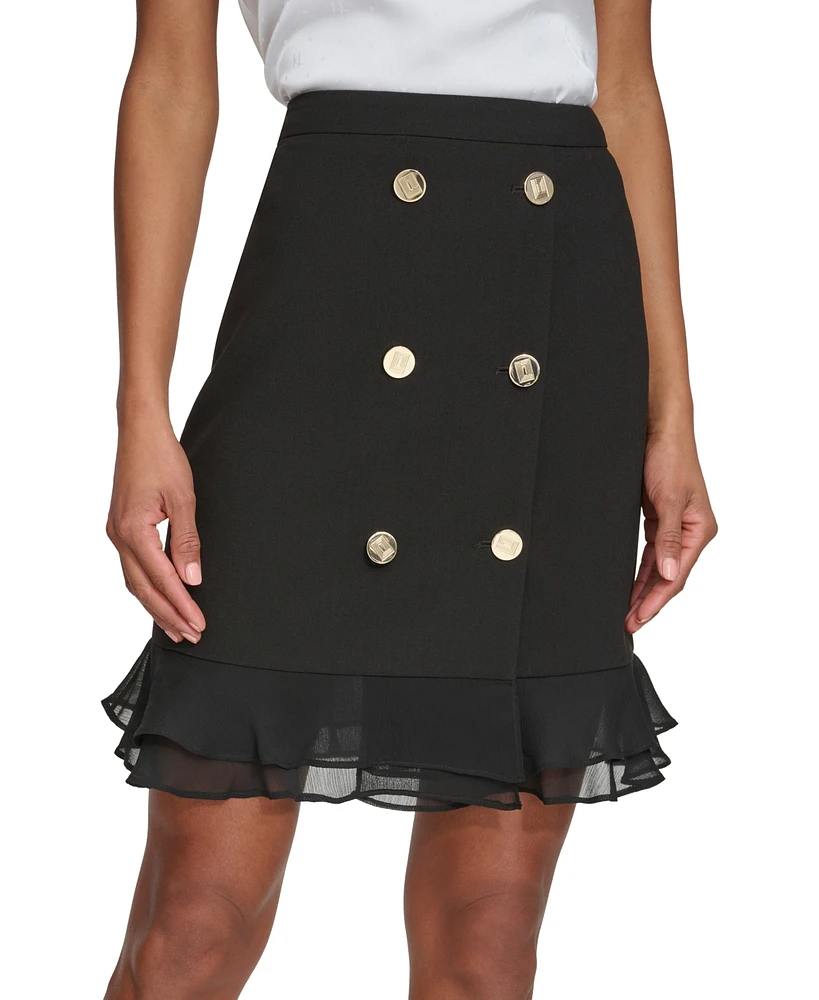 Karl Lagerfeld Paris Women's Button-Trim Ruffled-Hem Skirt