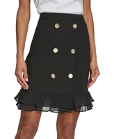 Karl Lagerfeld Paris Women's Button-Trim Ruffled-Hem Skirt