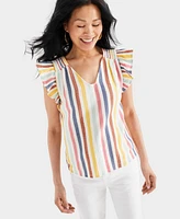 Style & Co Petite Striped Gauze Flutter Sleeve Top, Created for Macy's