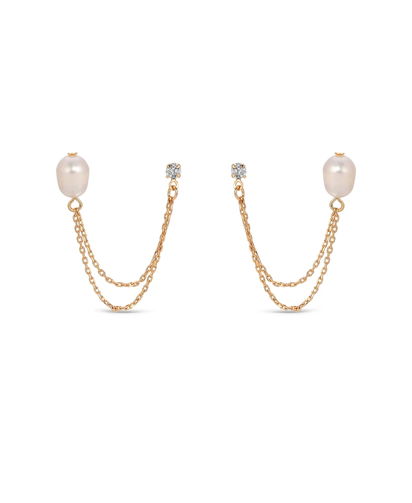 Ettika Double Post Freshwater Pearl Crystal Earrings
