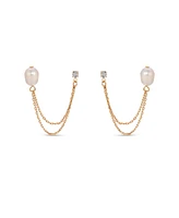 Ettika Double Post Freshwater Pearl Crystal Earrings