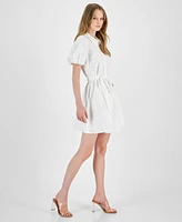 Sam Edelman Women's Puff-Sleeve Belted Eyelet Dress