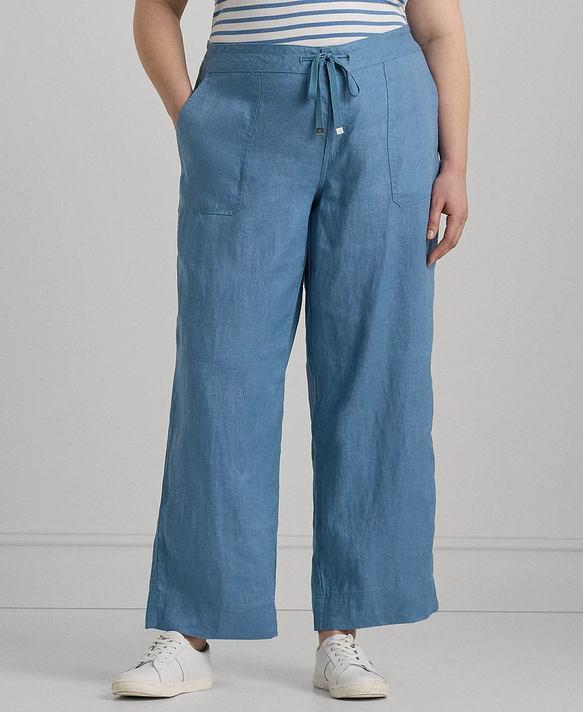 Lauren Ralph Plus Linen Drawstring Pants