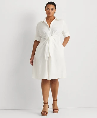Lauren Ralph Plus-Size 100% Linen Shirtdress