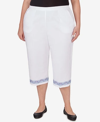 Alfred Dunner Plus Summer Breeze Pull-On Border Cuff Capri Pants