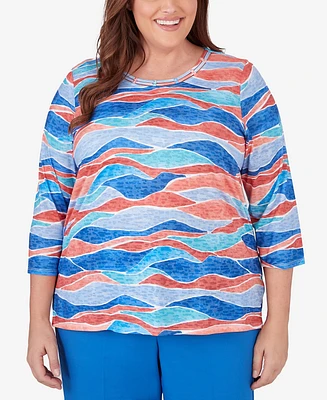 Alfred Dunner Plus Neptune Beach Crew Neck Wave Top