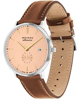 Movado Men's Silhouette Swiss Quartz Cognac Brown Leather Watch 40mm