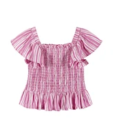 Andy & Evan Little Girls Toddler/Child Pink Striped Smocked Top Tiered Skirt Set