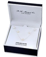 Two-Pc. Set White Cultured Freshwater Pearl (6mm) Collar Necklace & Stud Earrings 18k gold-plated sterling silver (Also Dyed Black Pink C