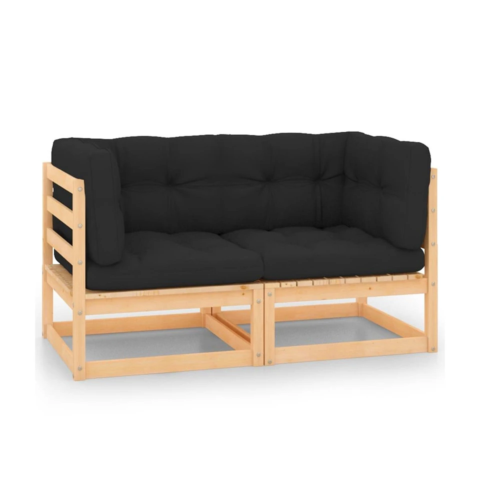 Patio Corner Sofas with Cushions 2 pcs Solid Pinewood