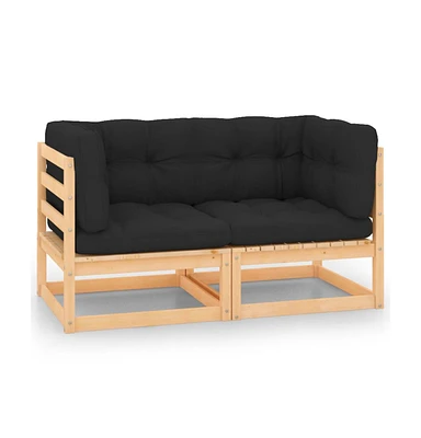 Patio Corner Sofas with Cushions 2 pcs Solid Pinewood
