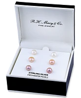 3-Pc. Set Multicolor Cultured Freshwater Pearl (8mm)Stud Earrings in Sterling Silver