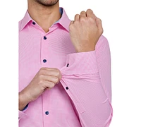 Men's Recycled Slim Fit Micro Texture Performance Stretch Cooling Comfort Dress Shirt